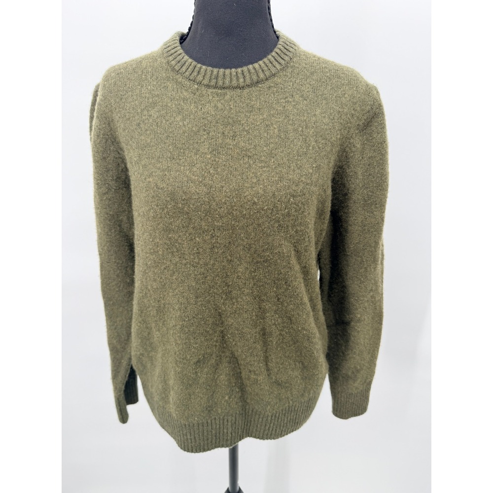 Aspen Sweater Women Large Olive Green Good Lambswool Blend Crew Neck Pullover